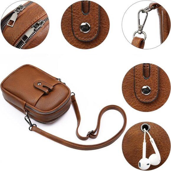 Women Y01 Brown Phone Purse Crossbody Bags for Small Travel Wallet Touch Screen - Picture 5 of 8